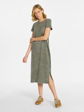Time and Tru Women's Green Cotton Midi T-Shirt Dress | Size S (4-6)